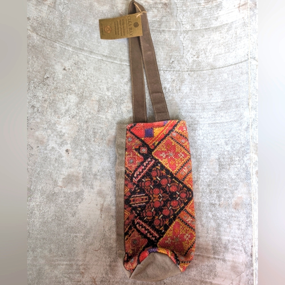 Clea Ray Wine Bottle Carrier Holder Giftbag, Recycled Fabric, Canvas. NWT